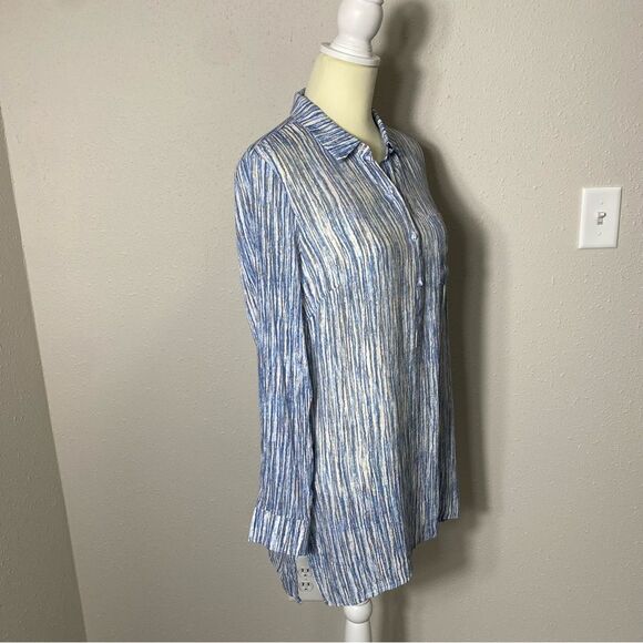 Nanette by Nanette Lapore Blue Striped Button Front Tunic Blouse Women's Size M - Picture 14 of 16